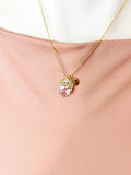 18K Gold Plated Pink Heart Crown Pendant Necklace, Cubic Zirconia Charm, Initial Necklace