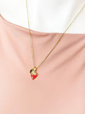 18K Gold Plated Strawberry Pendant Necklace with Initial Charm