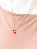 18K Gold Plated Strawberry Pendant Necklace with Initial Charm