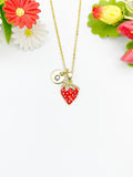 18K Gold Plated Strawberry Pendant Necklace with Initial Charm