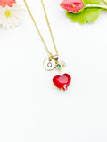 18K Gold Plated Red Cherry Cubic Zirconia Pendant Gold Necklace, Girlfriend, Birthdays Gift, N6928