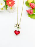 18K Gold Plated Red Cherry Cubic Zirconia Pendant Gold Necklace, Girlfriend, Birthdays Gift, N6928