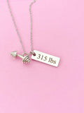 Silver Barbell Weightlifting 315lbs Charm Necklace, N6755W
