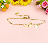Gold Stainless Steel Stethoscope Heart Bracelet, Hand Stamped Initial Charm, Medical Jewelry