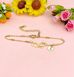 Gold Stainless Steel Stethoscope Heart Bracelet, Hand Stamped Initial Charm, Medical Jewelry