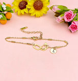 Gold Stainless Steel Stethoscope Heart Bracelet, Hand Stamped Initial Charm, Medical Jewelry