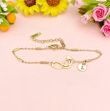 Gold Stainless Steel Stethoscope Heart Bracelet, Hand Stamped Initial Charm, Medical Jewelry
