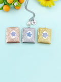 Miniature Book Locket Necklace with Real Press Dried Natural Forget Me Not Flower, N2130N