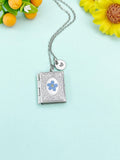 Forget Me Not Miniature Book Locket Silver Necklace, N2130S