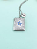 Forget Me Not Miniature Book Locket Silver Necklace, N2130S