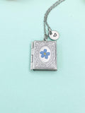 Forget Me Not Miniature Book Locket Silver Necklace, N2130S