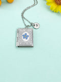 Forget Me Not Miniature Book Locket Silver Necklace, N2130S