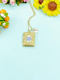 Forget Me Not Miniature Book Locket Gold Necklace, N2130G