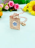 Forget Me Not Miniature Book Locket Rose Gold Necklace, N2130RG