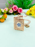 Forget Me Not Miniature Book Locket Rose Gold Necklace, N2130RG