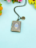 Forget Me Not Miniature Book Locket Bronze Necklace, N2130B