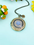 Forget Me Not Real Flower Locket Bronze Necklace, Wedding Gift, N6933