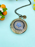 Forget Me Not Real Flower Locket Bronze Necklace, Wedding Gift, N6933