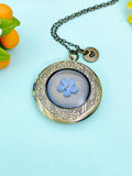 Forget Me Not Real Flower Locket Bronze Necklace, Wedding Gift, N6933