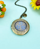Forget Me Not Locket Bronze Necklace, Wedding Gift, N6933A