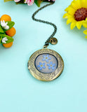 Forget Me Not Locket Bronze Necklace, Wedding Gift, N6933A