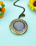 Forget Me Not Locket Bronze Necklace, Wedding Gift, N6933A