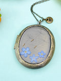 Dandelions and Forget Me Not Large Locket Bronze Necklace, N6935