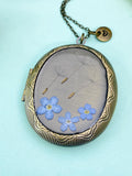 Dandelions and Forget Me Not Large Locket Bronze Necklace, N6935