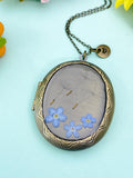 Dandelions and Forget Me Not Large Locket Bronze Necklace, N6935