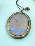 Dandelions and Forget Me Not Large Locket Bronze Necklace, N6935