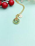 Christmas Wreath Gold Enamel Necklace, N6936
