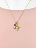 18K Gold Jellyfish Shell Crab Cubic Zirconia Charm Necklace, Ocean Gift Jewelry, N6887