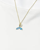 18K Gold Mermaid Tail Synthetic Opal Charm Necklace, Ocean Gift Jewelry, N6888