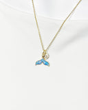 18K Gold Mermaid Tail Synthetic Opal Charm Necklace, Ocean Gift Jewelry, N6888