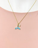 18K Gold Mermaid Tail Synthetic Opal Charm Necklace, Ocean Gift Jewelry, N6888