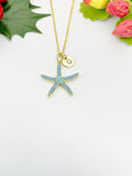 Gold Starfish Cubic Zirconia Pendant Necklace, Sea Stars Ocean Inspired Gift Jewelry, N6890