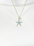 Gold Starfish Cubic Zirconia Pendant Necklace, Sea Stars Ocean Inspired Gift Jewelry, N6890