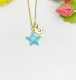18K Gold Plated Starfish Enamel Pendant Necklace, Ocean Inspired Gift Jewelry, N6891
