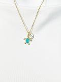 18K Gold Plated Sea Turtle Synthetic Opal Pendant Necklace, Ocean Gift Jewelry, N6892