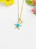 18K Gold Plated Sea Turtle Synthetic Opal Pendant Necklace, Ocean Gift Jewelry, N6892