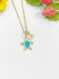 18K Gold Plated Sea Turtle Synthetic Opal Pendant Necklace, Ocean Gift Jewelry, N6892