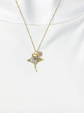 18K Gold Plated Abalone Paua Shell Manta Ray Charm Necklace, Sea Life Jewelry, N6893