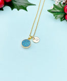 Gold Blue Natural Druzy Agate Charm Necklace, Dainty Gemstone Gift Jewelry, N5259G