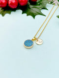 Gold Blue Natural Druzy Agate Charm Necklace, Dainty Gemstone Gift Jewelry, N5259G