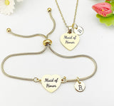 Heart Maid of Honor Necklace or Bracelet, Wedding Gift Jewelry for Bridal Party, D580M