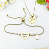 Heart Maid of Honor Necklace or Bracelet, Wedding Gift Jewelry for Bridal Party, D580M