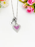 Silver Deep Pink Heart Cubic Zirconia Pendant Necklace, Romantic Gift Jewelry, N6895