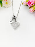 Silver Heart Clear Cubic Zirconia Pendant Necklace, Dainty Romantic Gift Jewelry, N6897
