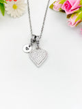 Silver Heart Clear Cubic Zirconia Pendant Necklace, Dainty Romantic Gift Jewelry, N6897