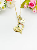 18K Gold Plated Mom Heart Colorful Pendant Necklace, Mother’s Day Gift Jewelry, N6898